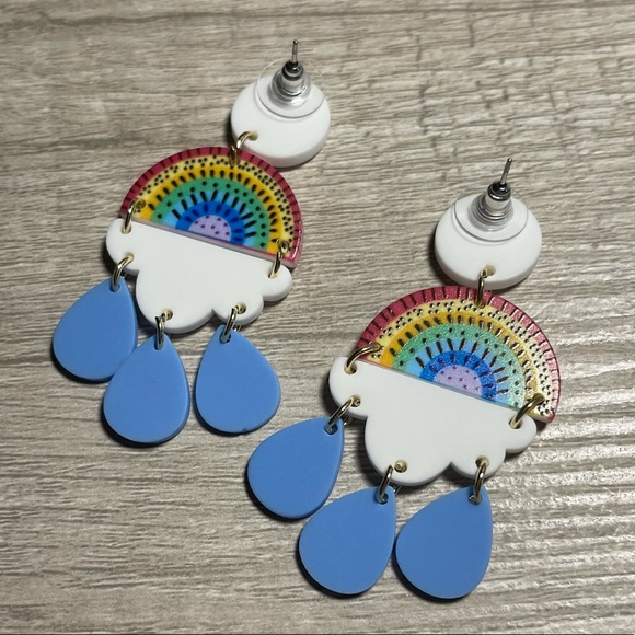 Rainbow Cloud Earrings raindrops unique fun vibes - Picture 3 of 3